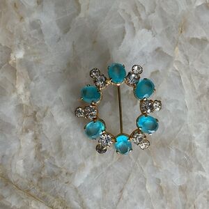 Elegant Gold and Blue Crystal Brooch